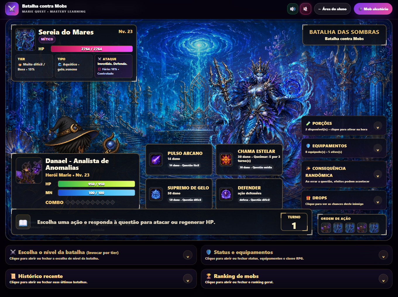 Tela de batalha contra mobs da Marie exibida no computador